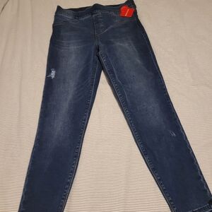 Spanx Denim Leggings with distressed hem/accents Large Medium Wash NWT